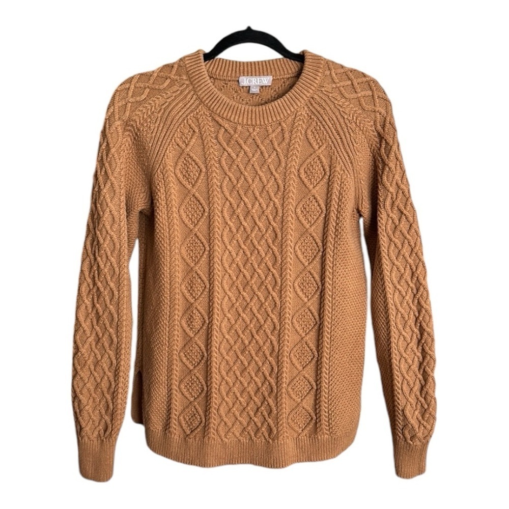 J. CREW Cable Knit Sweater Cotton Fisherman Chunky‎ Tan, Size Small